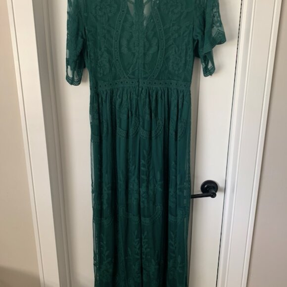PinkBlush green lace mesh overlay maxi dress (size M) - Picture 7 of 8